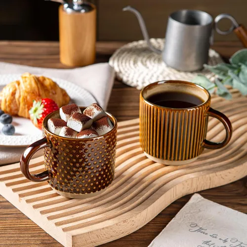 Miniatura 6 de GBhome Tazas de café apilables de 8 onzas, tazas de café de cerámica con patrones de textura para hombre, mujer, papá, mamá, juego de 4 tazas