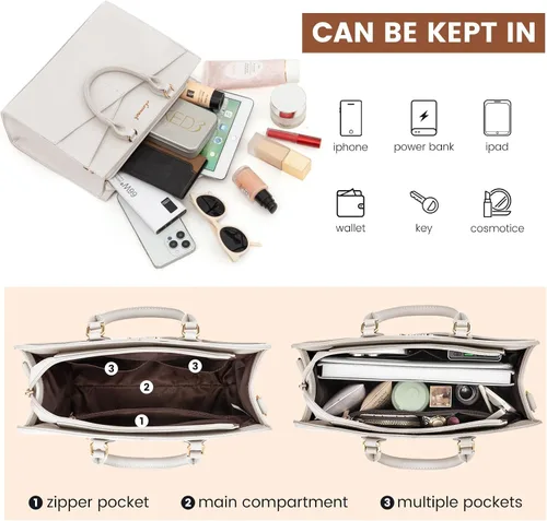 Miniatura 4 de LOVEVOOK Bolsos para mujer, bolsos tipo cartera con asa superior, bolso de mano de cuero negro con cremallera, bolso cruzado con asa superior