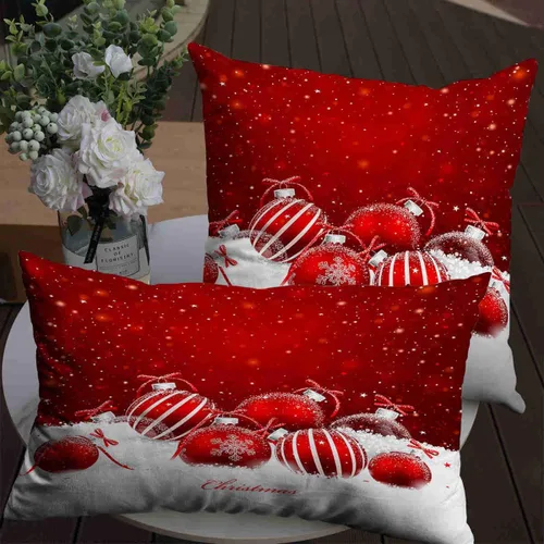 Miniatura 6 de Decoración de bola de Navidad roja y blanca, Feliz Navidad, decoración festiva, funda de almohada, funda de cojín, sofá de oficina en casa, funda