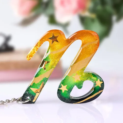 Miniatura 4 de LET'S RESIN Molde grande del alfabeto con agujero, moldes de resina de letras del alfabeto invertido de silicona con 30 anillos de salto, 30