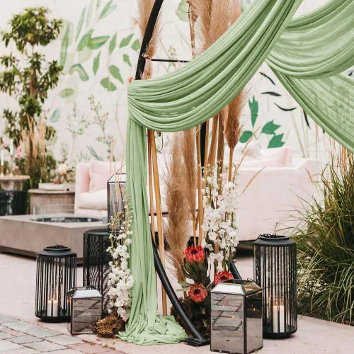 Miniatura 5 de LINXTAR 1 panel de tela para arco de boda, 1 panel de 30 x 18 pies, color verde salvia, cortina de arco de gasa transparente para cabina de fotos