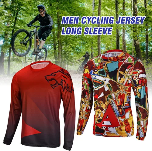Miniatura 6 de Camisetas de ciclismo de montaña para hombre, manga larga, MTB Off-Road Motocross Jersey de secado rápido y absorbe la humedad