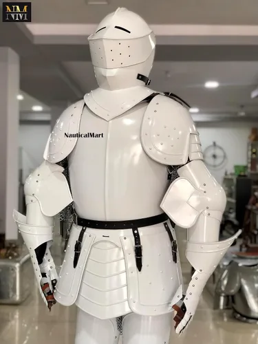Miniatura 3 de NauticalMart Combate Armadura de cuerpo completo Caballero blanco Traje medieval usable de armadura