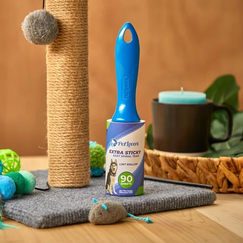 Miniatura 4 de PetLovers Rodillo de pelusa extra pegajoso, unidad individual, 90 hojas para eliminación de pelo de mascotas, removedor de pelusa de perros y gatos