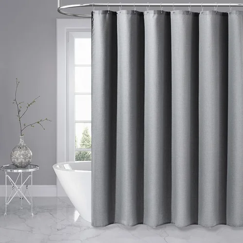Miniatura 6 de Dynamene Cortina de ducha de tela gris para baño, tejido de gofre, textura resistente, 256 GSM, juego de cortina de baño de tela con peso de lujo