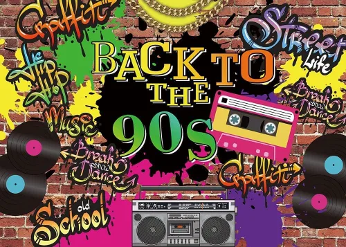 Miniatura 2 de Volver a los años 90 telón de fondo Hip Hop Graffiti pared de ladrillo Retro Moda Fotografía Fondo tema de los años 90 Aldult Niños Fiesta