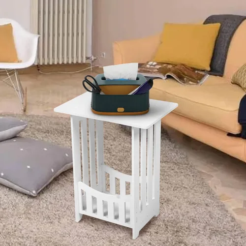 Miniatura 8 de Homoyoyo Mesa auxiliar blanca, mesa auxiliar bohemia de 2 niveles, mesita de noche estrecha con estante de almacenamiento, mesita de noche, estante