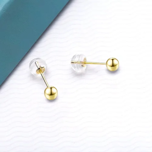 Miniatura 3 de Pendientes de bola de oro de 18 quilates, 3 pares (0.118in, 0.157in, 0.197in)