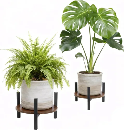 Miniatura 8 de Vigordream Soporte para plantas de interior, soporte para plantas de metal resistente y resistente, taburete de madera para plantas, soporte
