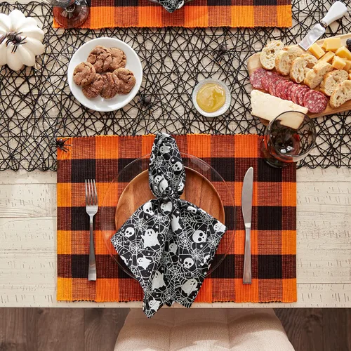 Miniatura 4 de DII Buffalo Check Collection - Juego de manteles individuales clásicos de granja, 13x19, naranja y negro, 6 piezas
