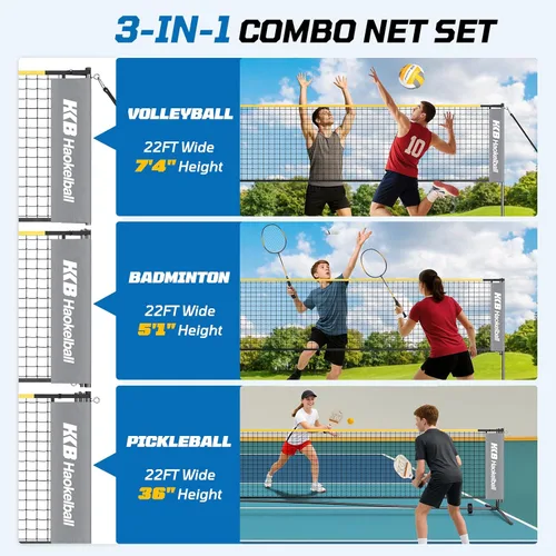 Miniatura 2 de Haokelball Juego de red de bádminton, voleibol y pickleball, sistema de redes todo en uno portátil de 22 pies para interior y exterior con altura