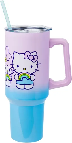 Silver Buffalo Sanrio Hello Kitty and Friends Featuring My Melody, Kuromi, Pompompurin Rainbow Ombre - Vaso de acero inoxidable de doble pared con