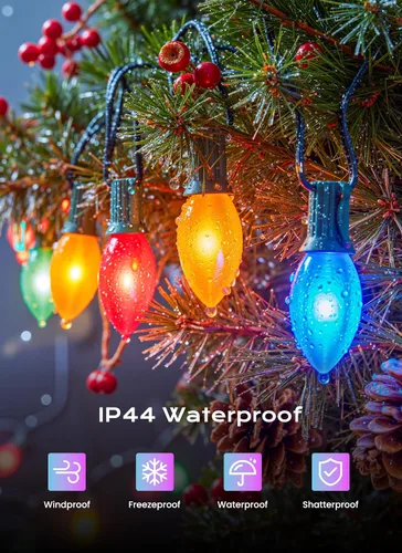 Miniatura 5 de Brightown C9 luces LED de Navidad para exterior, 7.62 m 7.62 luces de cadena multicolores conectables C9 para árbol de Navidad, patio, tejado
