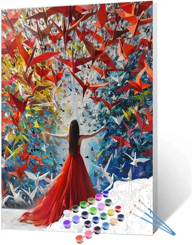 Miniatura 49 de TUMOVO Pintura por números para niñas con flores para adultos, principiantes, mujeres rodeadas de abejas, pintura acrílica por números, pintura