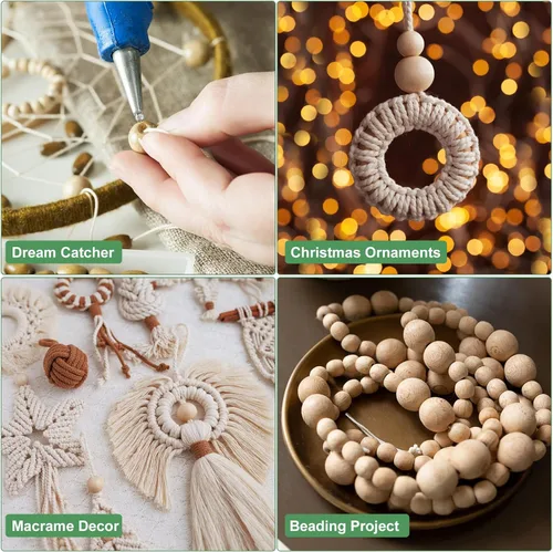 Miniatura 7 de uxcell 60 cuentas espaciadoras de madera natural de 0.98 pulgadas (0.984 in), agujero grande sin acabar, cuentas de madera redondas sin terminar
