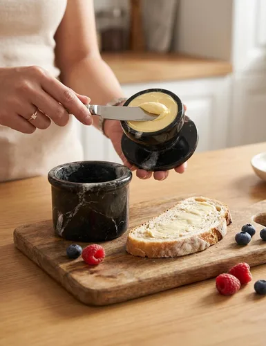 Miniatura 2 de Radicaln Mantequillera de mármol 4.25" pulgadas negra con cebra hecha a mano, recipiente francés para mantequilla para decoración de cocina, ideal