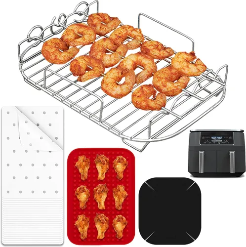 Accesorios para freidora de aire Ninja 2 cestas DZ201 8 QT y DZ204 10 cuartos de galón, estante de brocheta para freidora de aire doble de doble