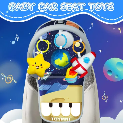 Miniatura 9 de Juguetes de asiento de automóvil para bebés de 6 meses en adelante, juguetes de asiento de automóvil con piano de pedal musical, espejo de bebé