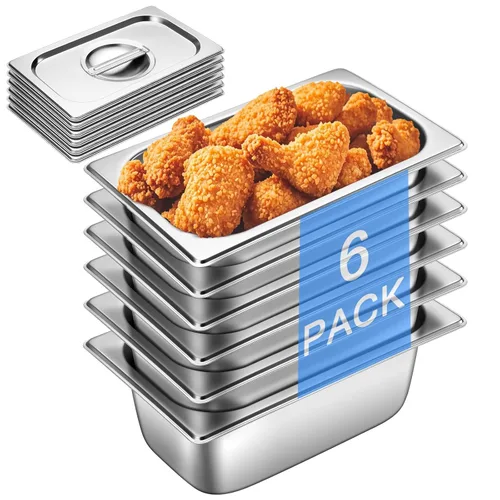 Miniatura 9 de Sartén de hotel con tapas de medio tamaño de 6.35 cm de profundidad, platos calentadores de acero inoxidable para buffet, sartén de mesa de vapor