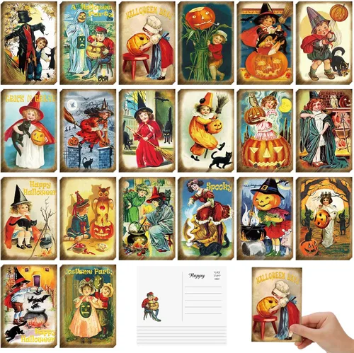 Nuanchu - 80 postales vintage de Halloween, 4 x 6 pulgadas, tarjetas retro de Halloween, calabazas y gatos terroríficos, tarjetas de vacaciones en