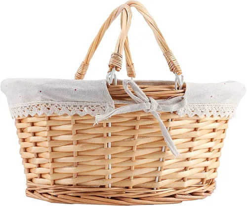 Miniatura 5 de ZOENHOU 2 cestas vacías de mimbre natural, tejida a mano, grandes recuerdos, cesta de picnic con asas para recoger frutas, verduras, huevos, dulces