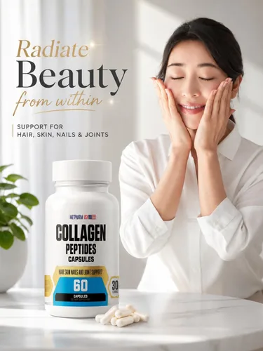 Miniatura 8 de Cápsulas de péptidos de colágeno, 1000 mg, piel y cabello, uñas y soporte articular, 30 porciones