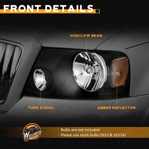 Miniatura 6 de WEELMOTO Conjunto de faros delanteros para Ford F150 Pickup 04-08/Mark LT 06-08, repuesto de conjunto de faros delanteros para F150 2004-2008
