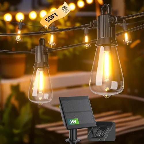 Miniatura 18 de Kawaya Guirnalda de luces para patio al aire libre: luz LED de 25 pies para patio exterior con 12 bombillas vintage inastillables - 2700 K regulable