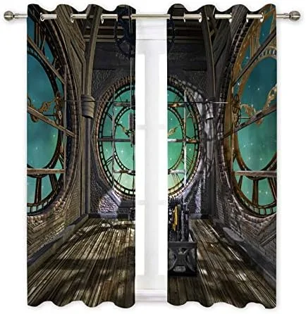 Misscc Cortinas opacas decorativas para ventana, habitación vacía Steampunk con relojes, cortinas de tratamiento de ventana para sala de estar,
