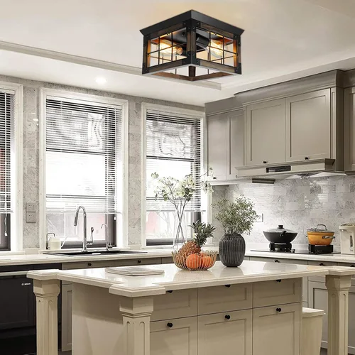 Miniatura 7 de Lámpara de techo de montaje empotrado estilo granja, 2 luces, lámpara de techo de granja, lámparas de cocina de esquina con enchufe E26, lámparas