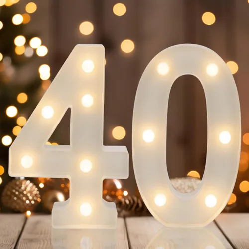 Miniatura 15 de Números Decorativos con Luces LED, Decoraciones de Cumpleaños número 13, Luces de Números LED Blanco Cálido, Letrero de Número de Marquesina