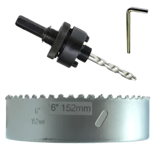 Miniatura 47 de Sierra de agujero HSS con mandril piloto de 2 piezas de alta velocidad para perforar madera y acero, broca de 1/4" de diámetro y eje, broca piloto