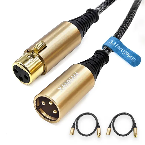 Miniatura 7 de Cable XLR de 3.3 pies/3.3 ft de micrófono de 3 pines hembra a macho, cable blindado equilibrado, trenzado de fibra con cable de micrófono de cobre