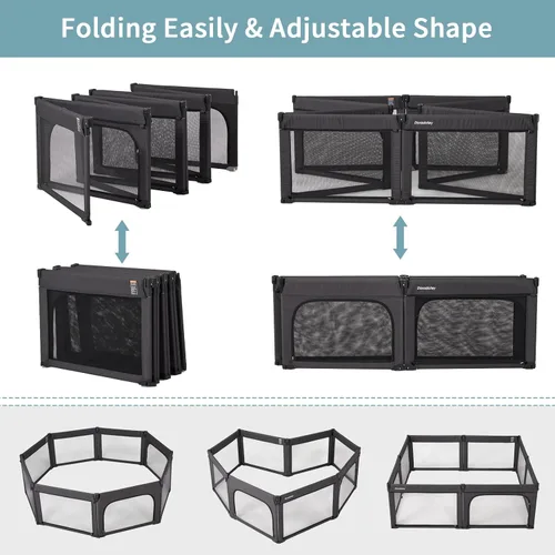 Miniatura 3 de Doradotey - Corralito plegable ajustable para bebés y niños pequeños, corralito de juego grande para bebés y niños pequeños (negro)