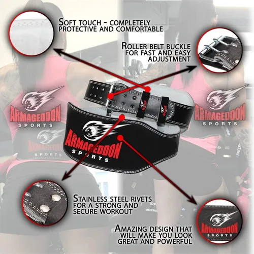 Miniatura 3 de ARMAGEDDON SPORTS Cinturón de cuero para levantamiento de pesas, cinturón acolchado de gimnasio de 6 pulgadas de ancho para hombres y mujeres