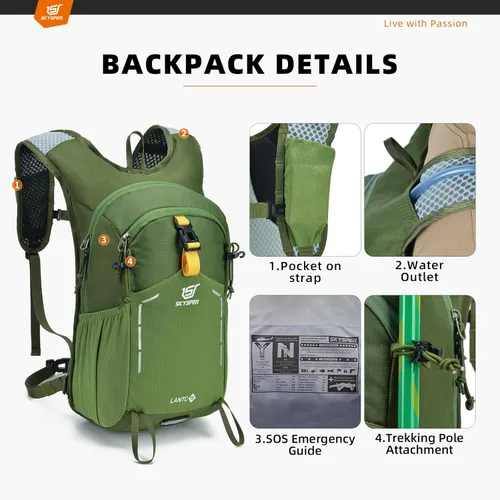Miniatura 5 de SKYSPER Mochila de senderismo pequeña – Mochila de viaje de 15 L, ligera, resistente al agua, mochilas de senderismo para mujeres y hombres