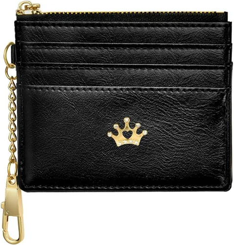 Miniatura 9 de URAQT Cartera para tarjetas de crédito, cartera minimalista de cuero delgado con cremallera, mini protector de tarjeta de crédito, llavero bolsillo