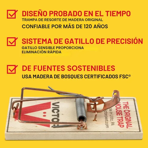 Miniatura 3 de Trampas para ratones Victor M150-12, pedal de metal, madera FSC de origen sostenible, trampas para ratones de madera - Paquete de 12
