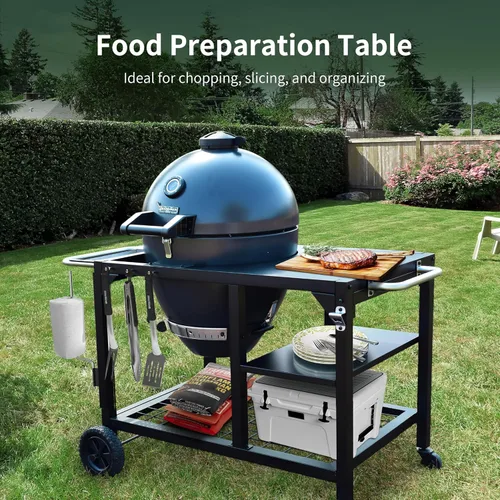 Miniatura 11 de Brand-Man - Parrilla de carbón y ahumador Kamado de acero - Rejillas de hierro fundido de 22 pulgadas, cesta de parrilla, carrito de mesa