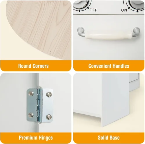 Miniatura 6 de HONEY JOY Juego de cocina esquinera para niños, cocina de madera para niños pequeños, dispensador de agua, microondas, campana extractora