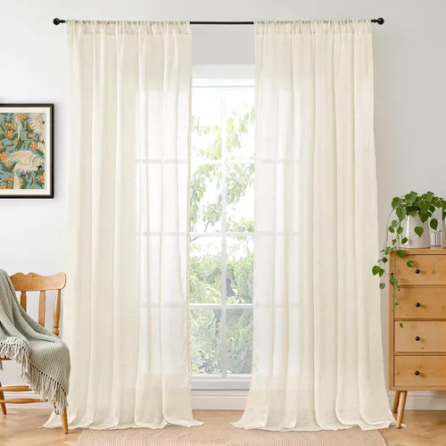 Miniatura 36 de BGment Cortinas de lino café de 30 pulgadas de largo para ventana pequeña, cortinas de media ventana beige semitransparentes ligeras con bolsillo
