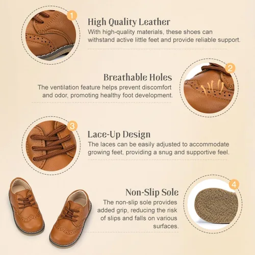 Miniatura 9 de KIDSUN Zapatos de vestir para niño y niña, cómodos zapatos Oxford con cordones para uniforme escolar, mocasines planos (bebé/niño pequeño) E-negro