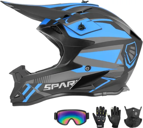 Miniatura 2 de Casco de motocross para adultos ATV para moto de tierra todo terreno de cara completa con gafas, guantes y máscara, aprobado por el DOT