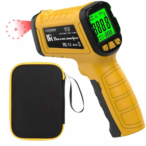 Miniatura 9 de Pistola de temperatura de termómetro infrarrojo -58°F a 1796°, pistola termómetro láser sin contacto 16:1 con sonda de termopar para humedad, horno