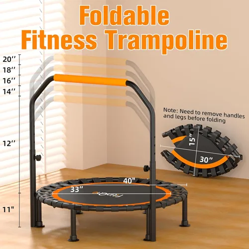 Miniatura 5 de 40"/48" Foldable Mini Trampoline Load 330lbs, Portable Exercise Rebounder with Durable Bungee Band, Fitness Trampoline for Adults and Kids