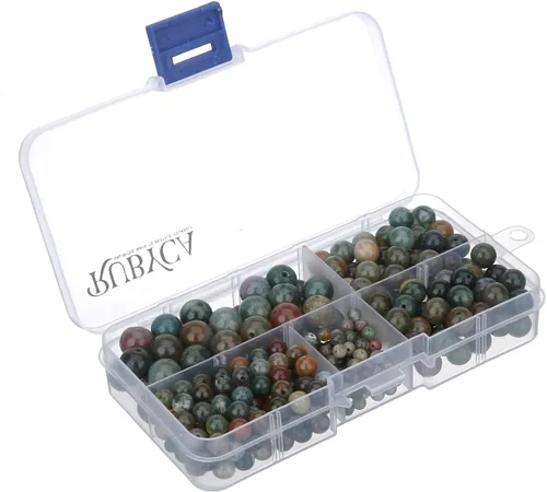 Miniatura 27 de RUBYCA Natural negro lava piedras preciosas redondas sueltas cuentas organizador caja de plástico fabricación de joyas mezcla tamaños