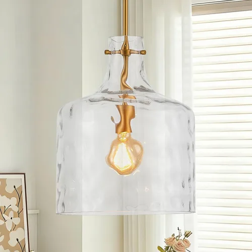 Miniatura 21 de VILUXY Lámpara Colgante de Vidrio Vintage, Iluminación Colgante Individual, Negro con Pantalla de Vidrio Transparente Clásico para Casa de Campo