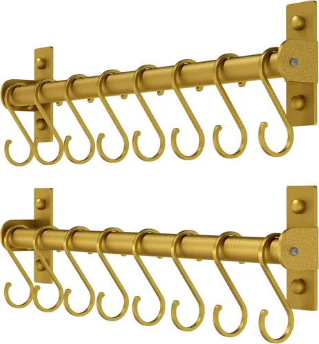 Miniatura 17 de Dseap Soporte Colgante para Utensilios de Cocina, Estante para Ollas y Sartenes Montado en la Pared, Riel de Cocina con 8 Ganchos para Colgar Dorado