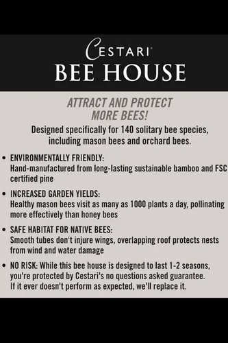 Miniatura 5 de Cestari Bamboo Tube Bee Hotel para abejas solitarias - Atrae polinizadores suaves a tu jardín con una abeja de madera segura certificada FSC