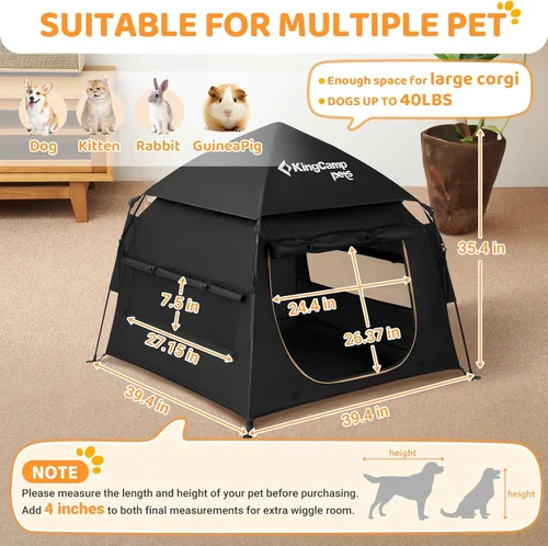 Miniatura 2 de KingCamp Tienda de campaña para perros, gran casa portátil para perros para interiores y exteriores con tela Oxford 600D y doble capa para perros